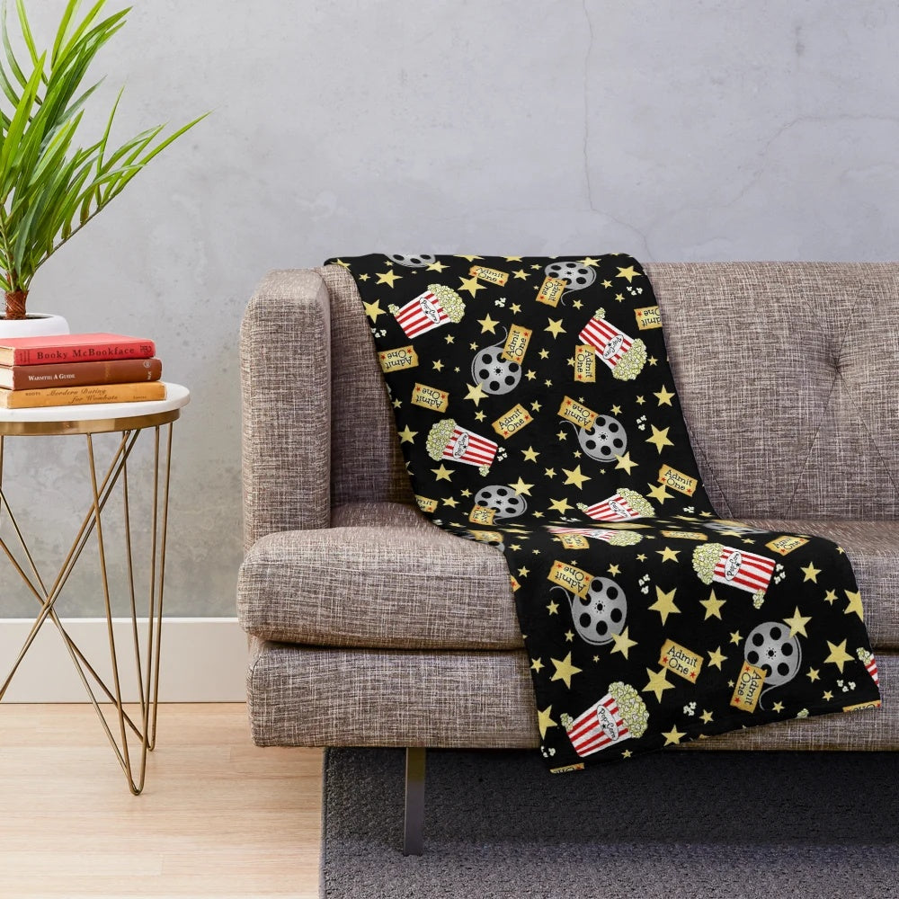 Soft and snuggly popcorn-themed plush blanket perfect for movie nights
