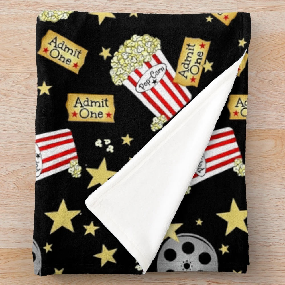 Soft and snuggly popcorn-themed plush blanket perfect for movie nights