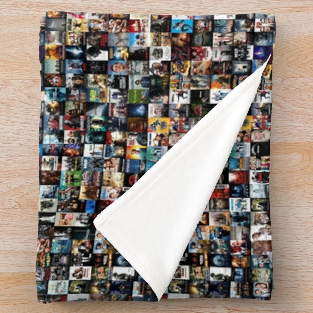 Plush blanket featuring a colorful movie poster montage design