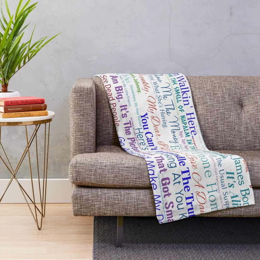 Soft and cozy plush blanket featuring popular movie quotes