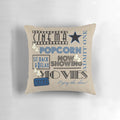 Blue movie theater inspired pillow with "Admit One" text