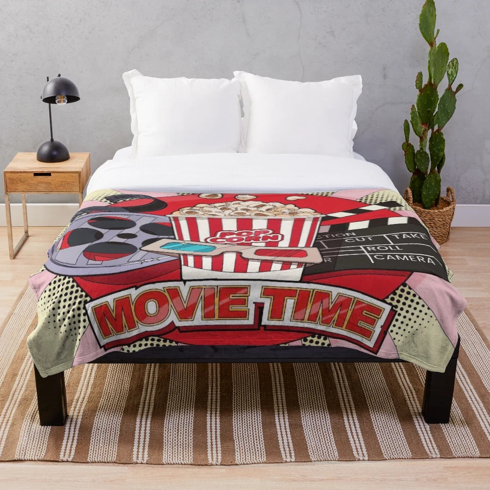 Plush blanket with a movie theme, featuring a focus keyword "movie time plush blanket