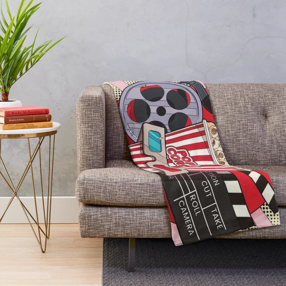 Plush blanket with a movie theme, featuring a focus keyword "movie time plush blanket