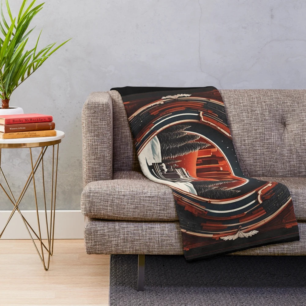 A plush movie-themed blanket with a classic film design