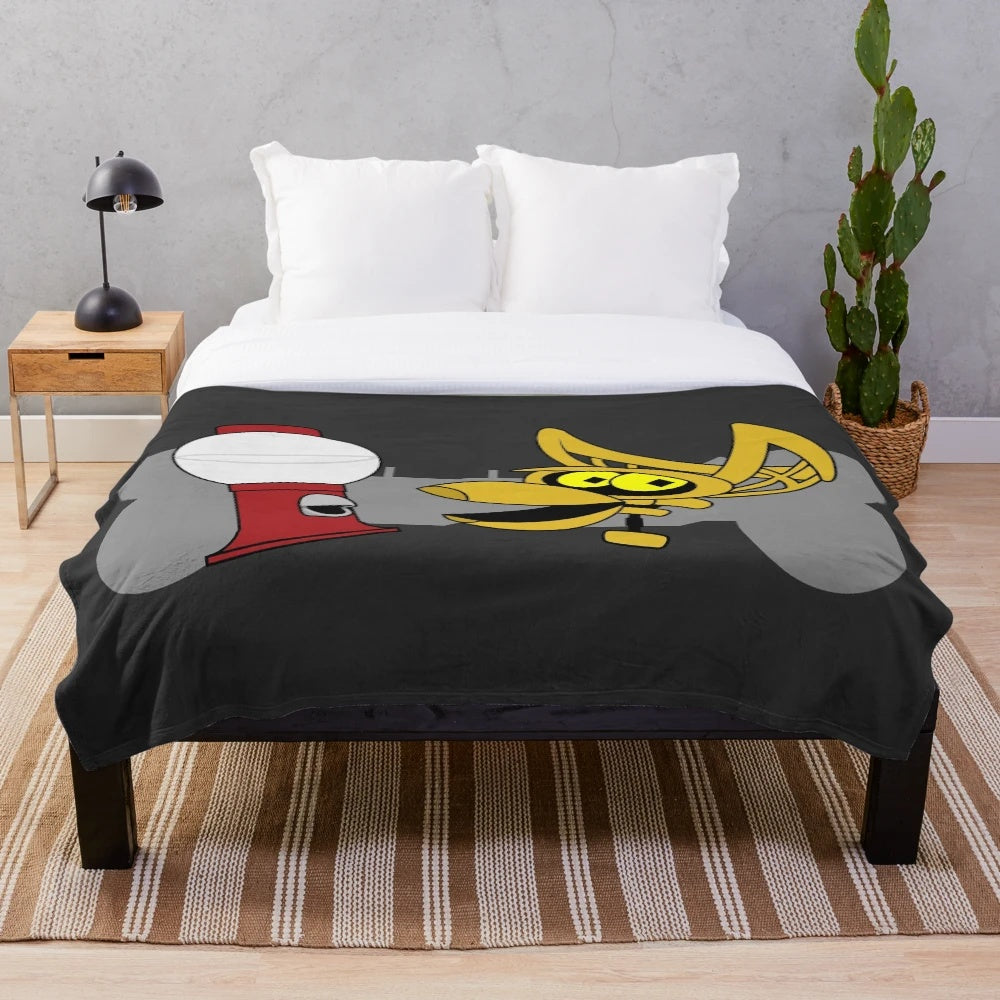 MST3K inspired plush blanket featuring the show's iconic robot characters