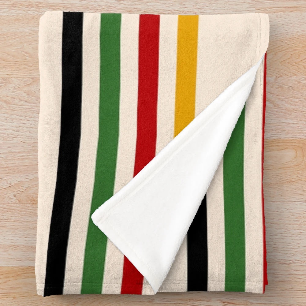 Cozy multicolor plush blanket with Hudson Bay-inspired design