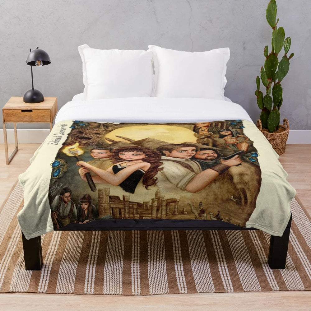 Mummy Plush Blanket with Egyptian Themed Design