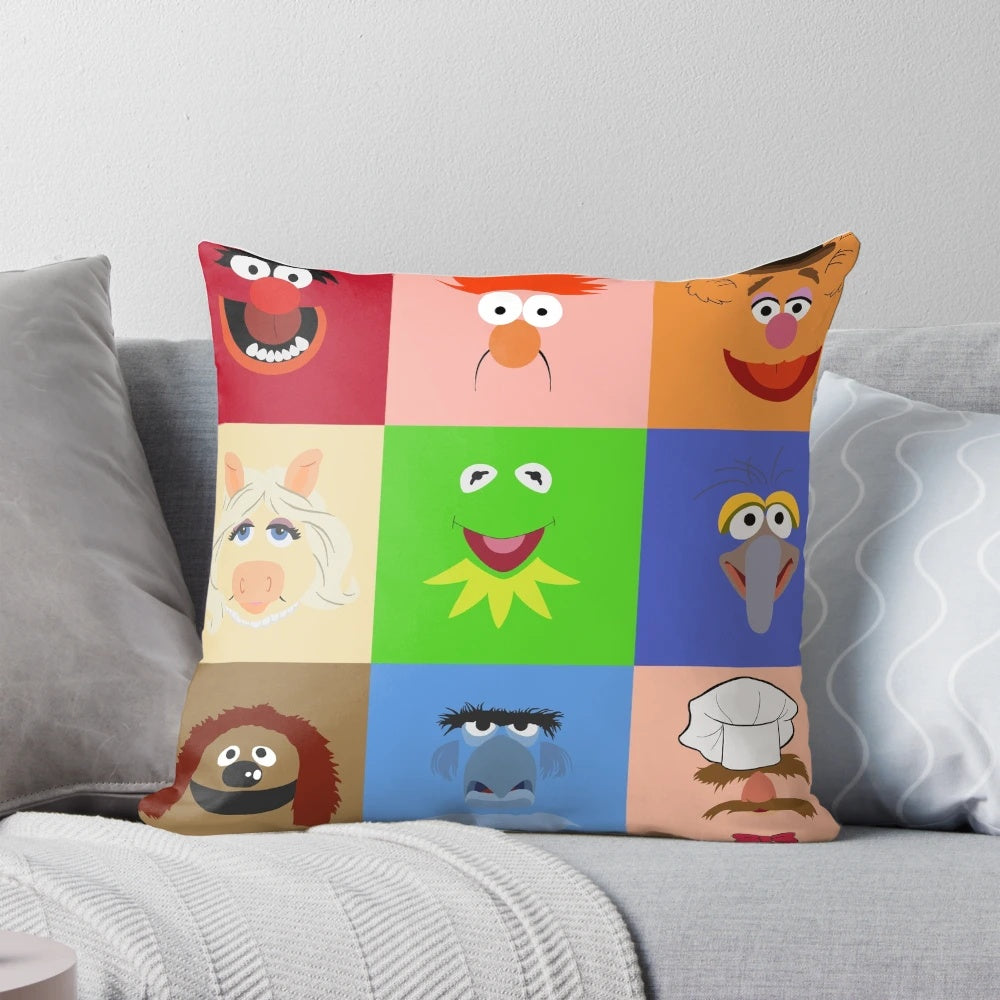 Muppets-themed pillow featuring beloved characters like Kermit the Frog, Miss Piggy, and the Electric Mayhem band.