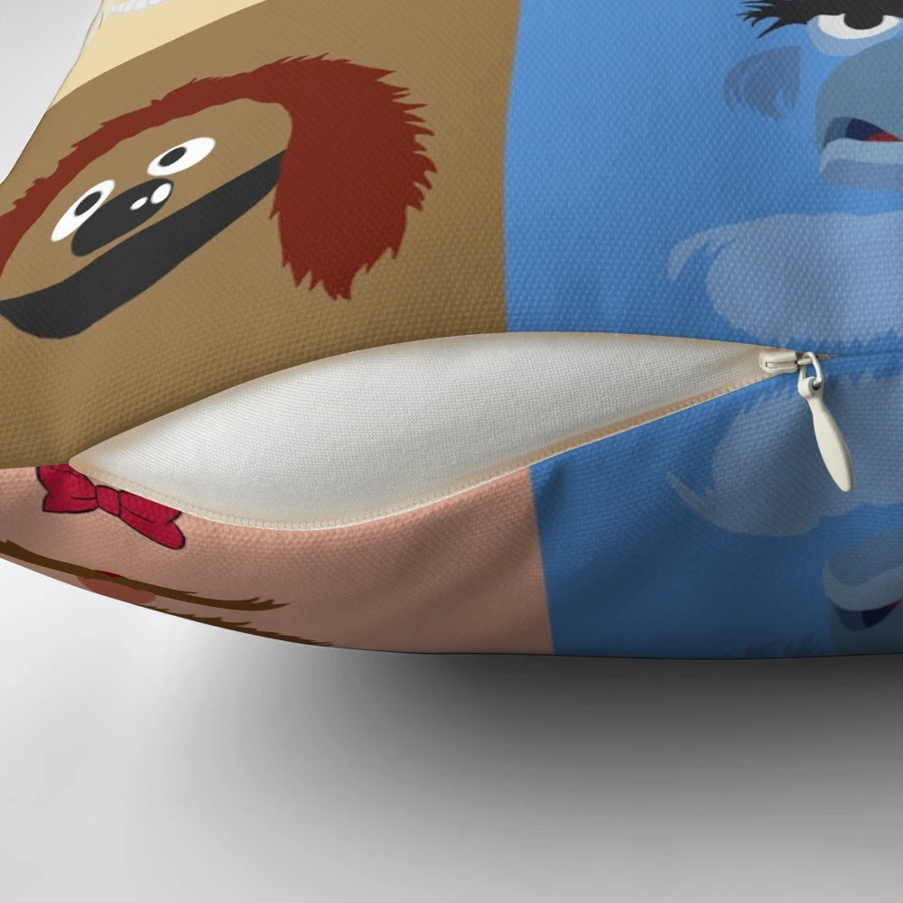 Muppets-themed pillow featuring beloved characters like Kermit the Frog, Miss Piggy, and the Electric Mayhem band.
