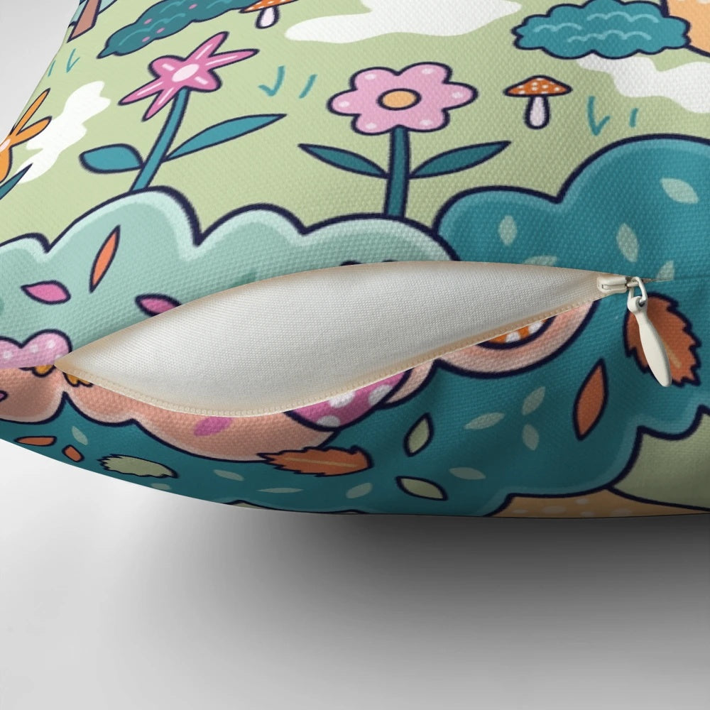 A plush, nature-inspired mushroom cottage pillow with a starry night sky design, perfect for adding magical woodland charm to your home.