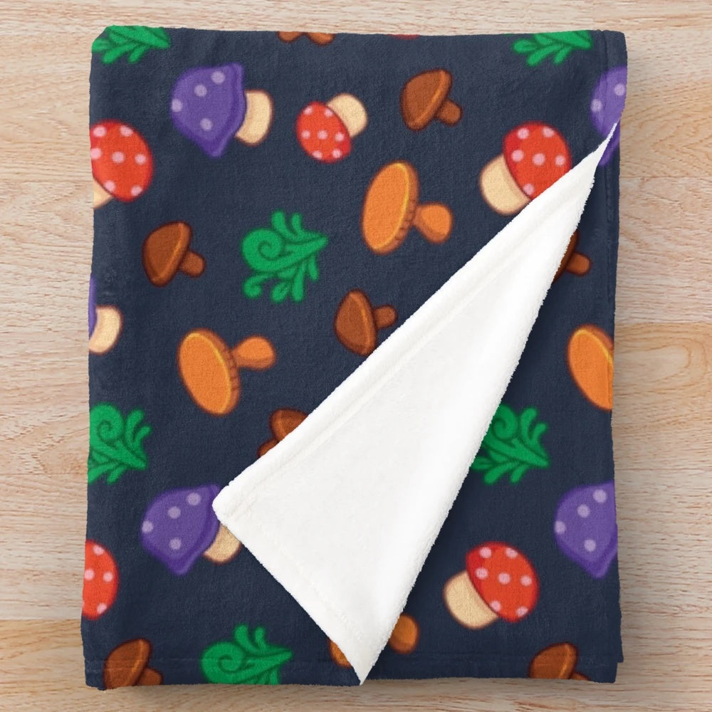 Stardew Valley-inspired mushroom pattern plush blanket