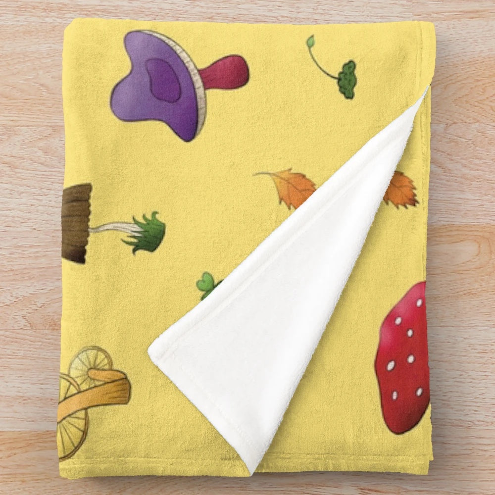 Soft, plush mushroom patterned blanket for cozy fall and winter home decor