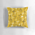 Illustrated mushroom design on a gray and white pillow, creating a nature-inspired, botanical look for your home.