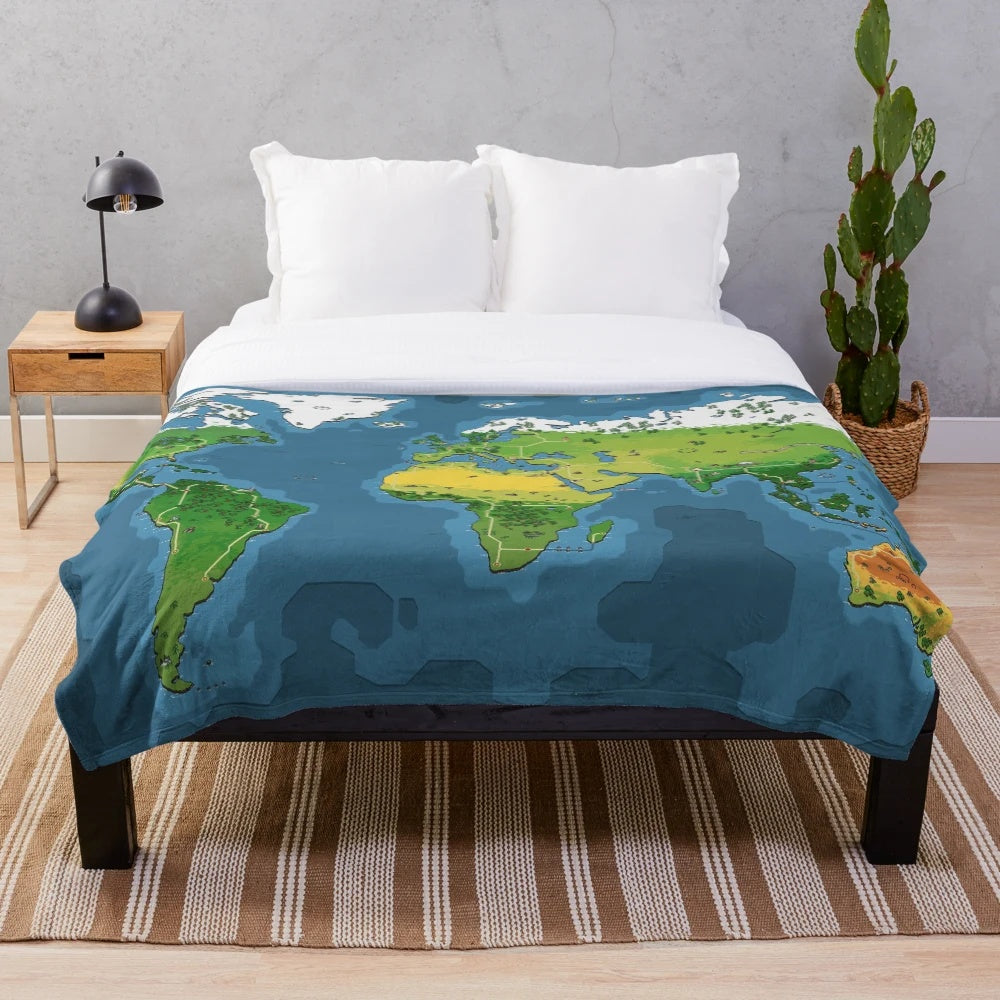Mushroom-inspired plush blanket with an earth-themed design