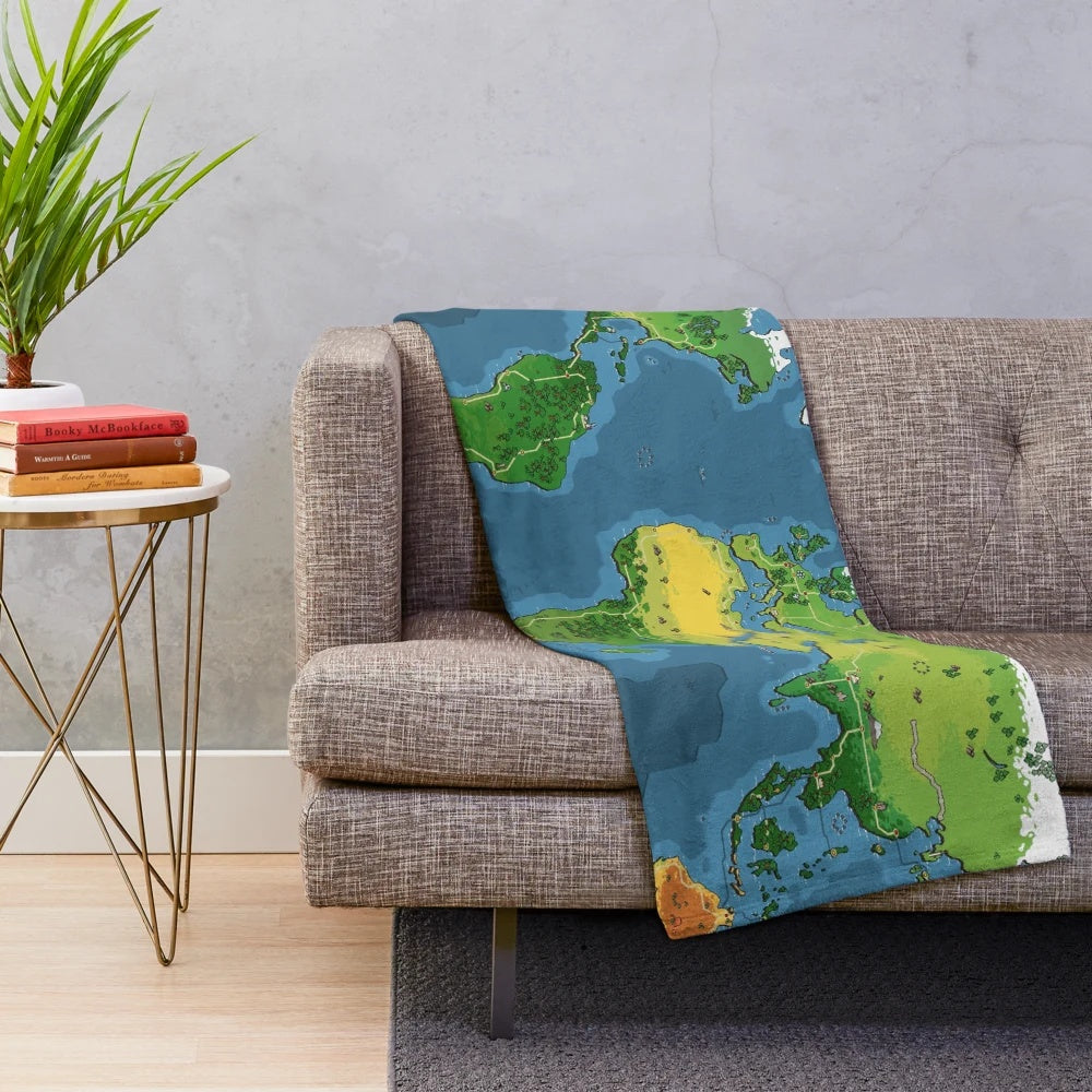 Mushroom-inspired plush blanket with an earth-themed design