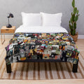 Plush music-themed blanket with a collage design