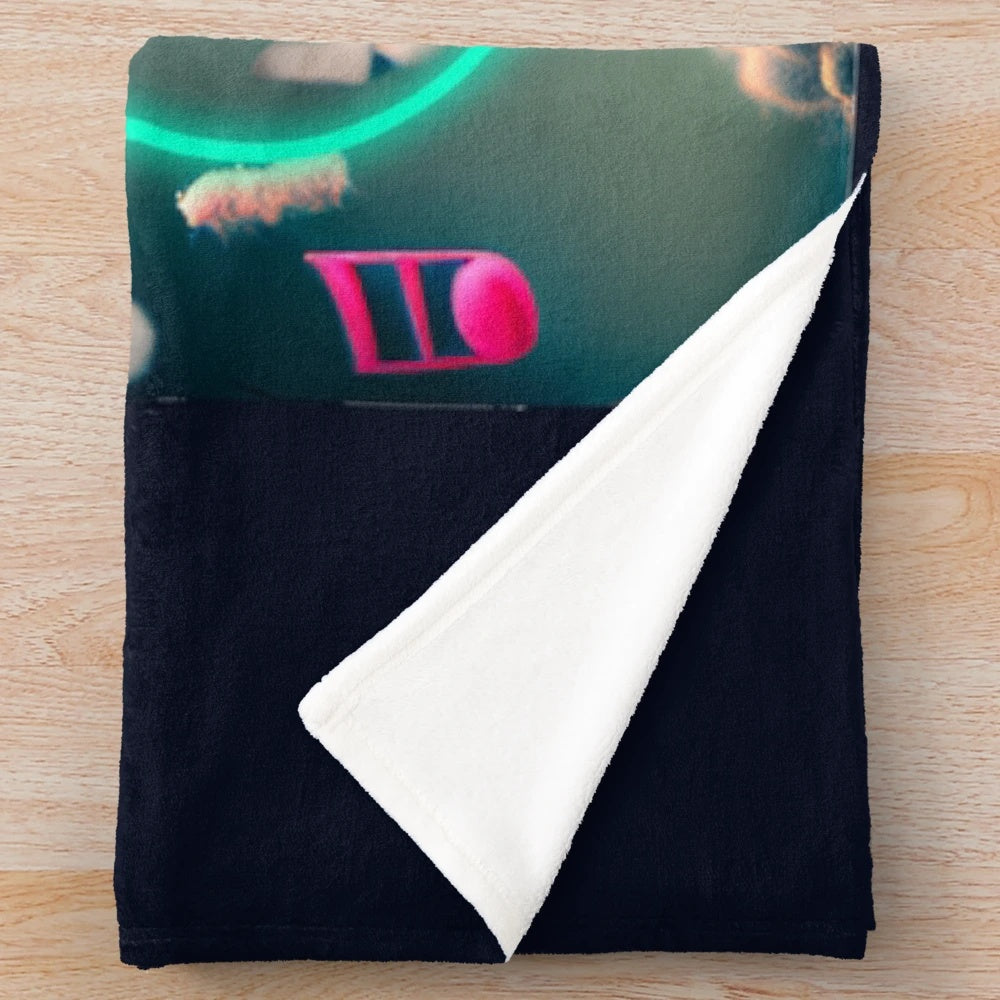 Plush, soft music-themed blanket with digital fantasy art design