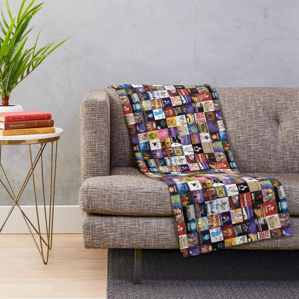Musicals collage pattern printed on a soft plush blanket