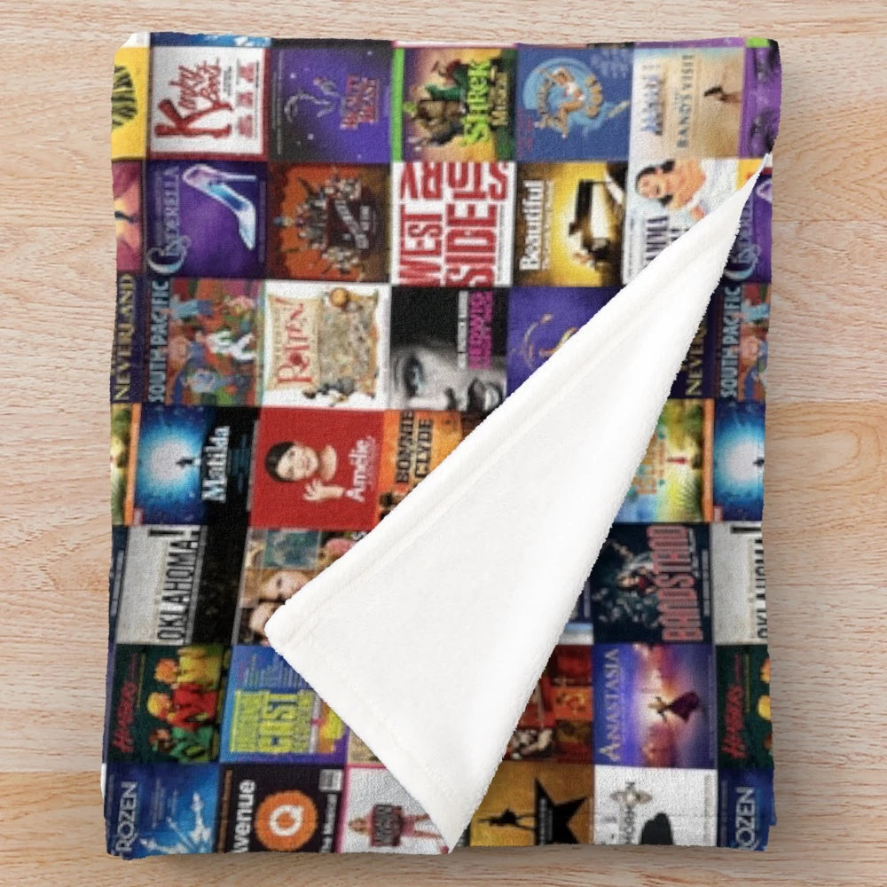 Musicals collage pattern printed on a soft plush blanket