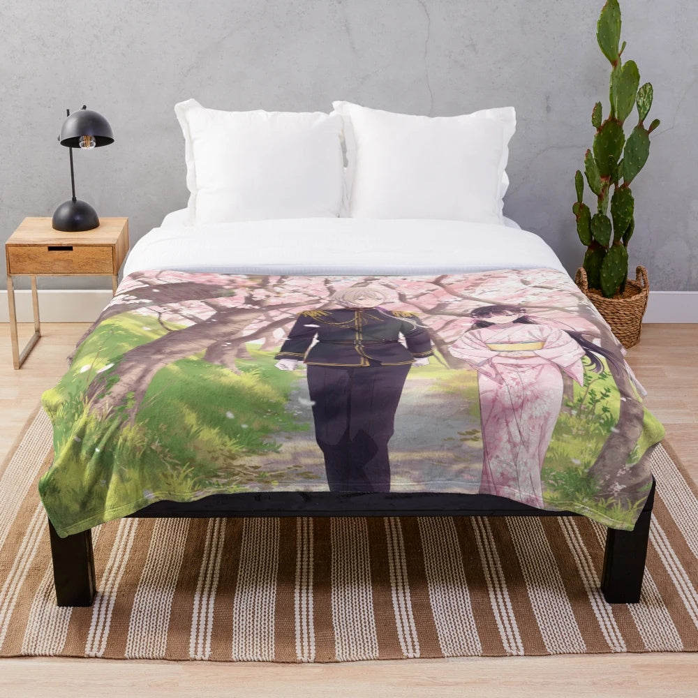 Plush anime-inspired blanket with "My Happy Marriage" design