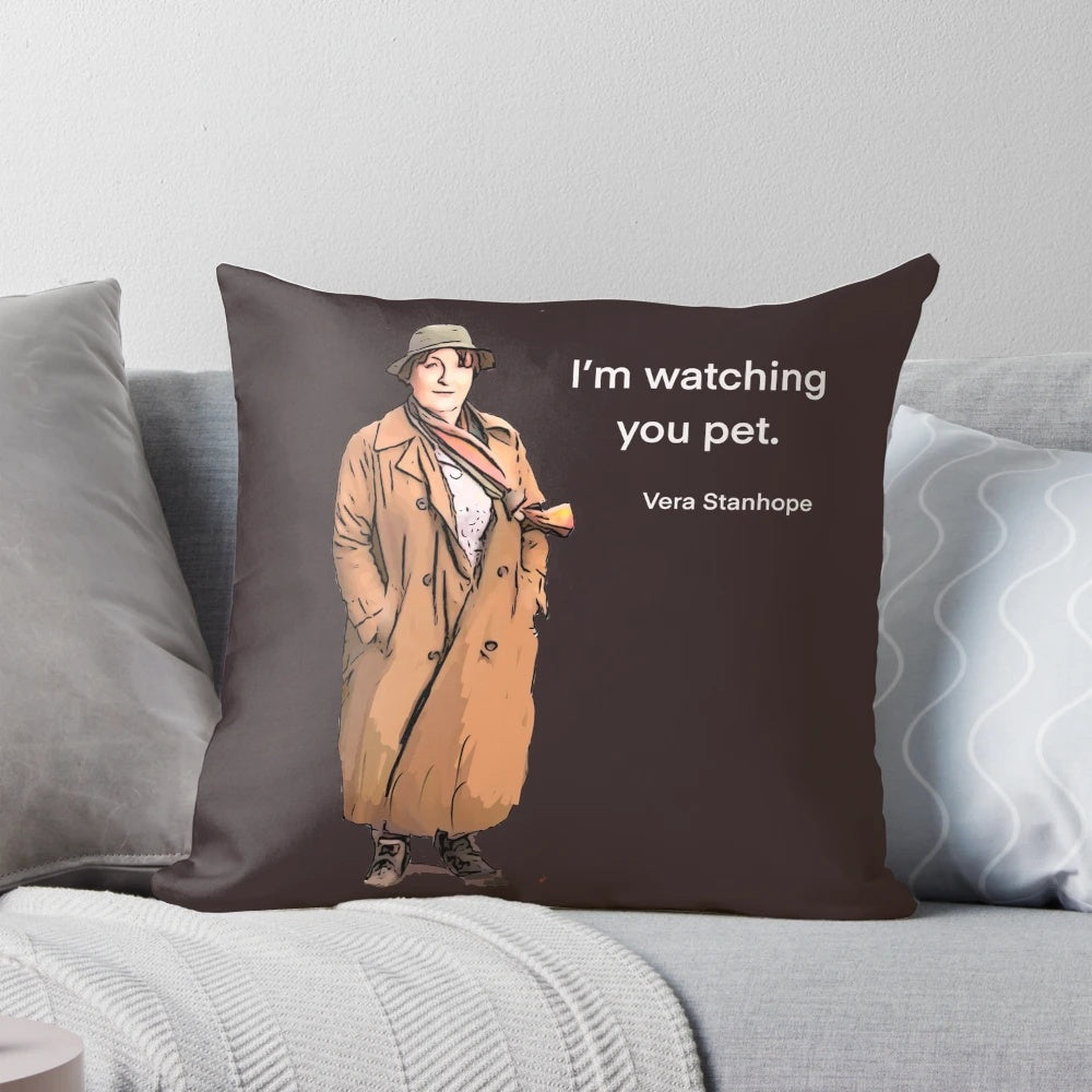 Throw pillow featuring the character Vera Stanhope from the popular UK crime drama series