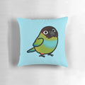 Fluffy plush pillow featuring a chubby nanday conure parrot
