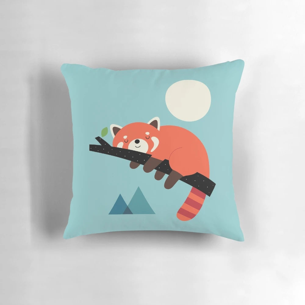 A soft, plush red panda pillow perfect for napping and relaxation