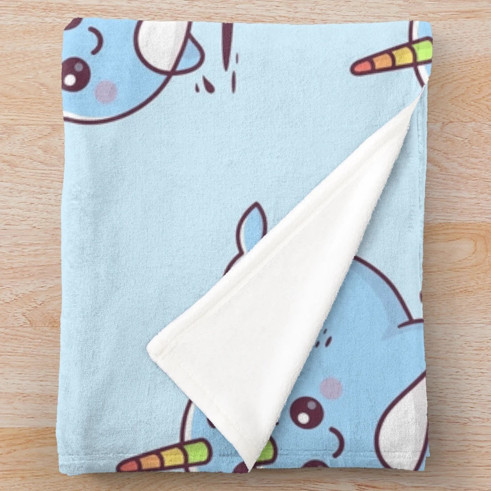 Soft and Plush Narwhal Blanket with Cute Smiling Narwhal Design