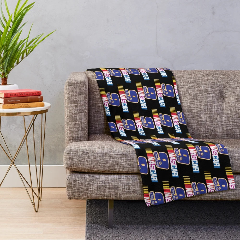 Nascar-themed plush blanket with soft, comfortable material