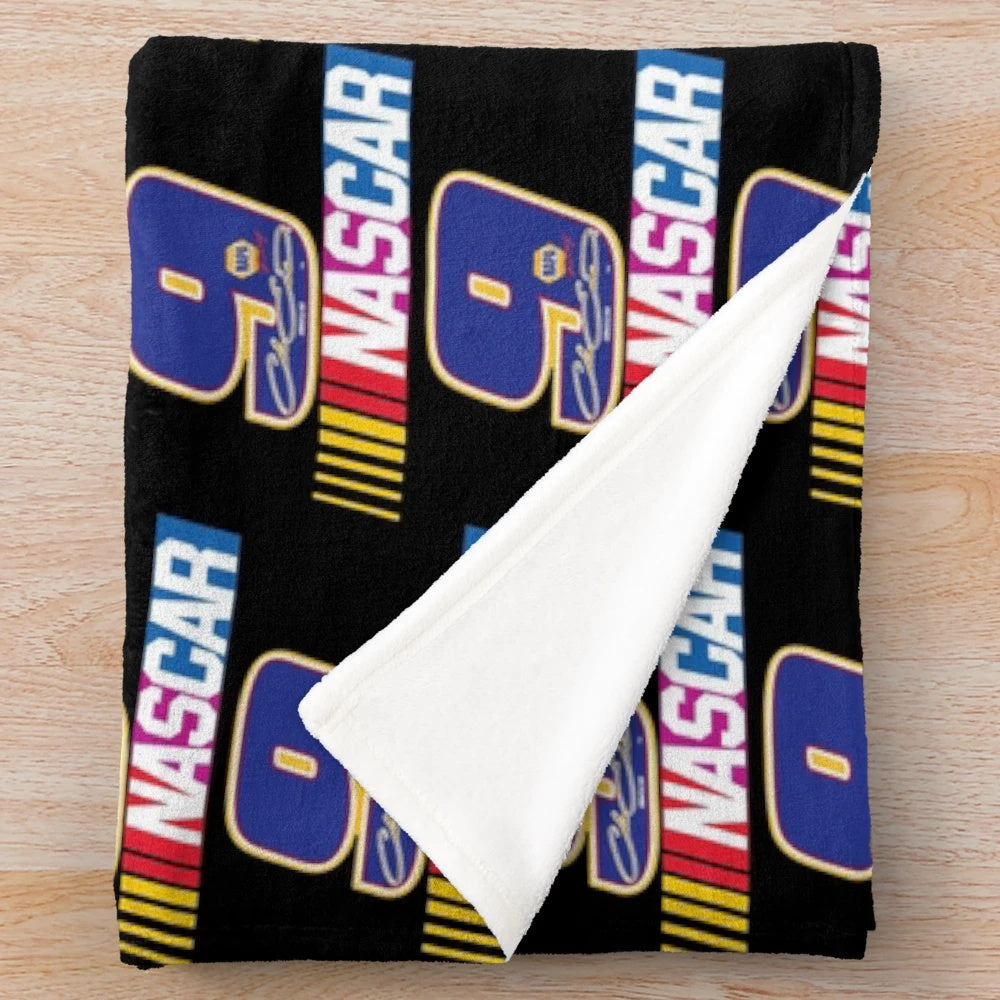 Nascar-themed plush blanket with soft, comfortable material