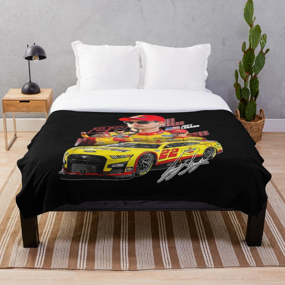 Plush blanket showcasing NASCAR driver Joey Logano's Next Gen Mustang