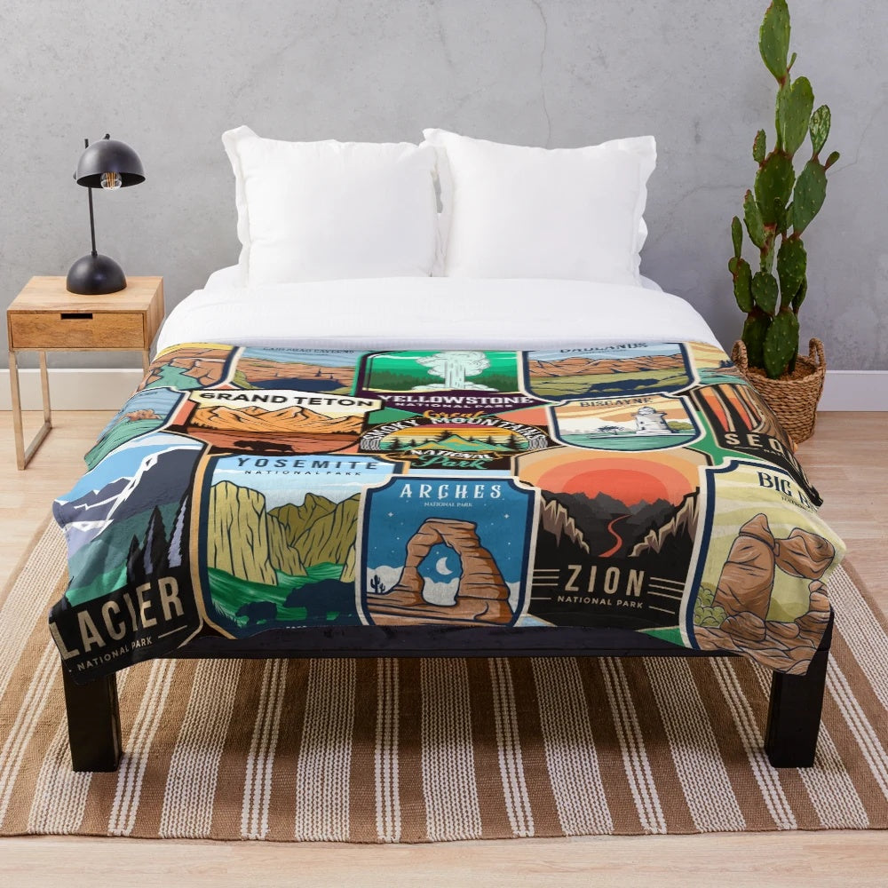 National Parks Inspired Plush Blanket featuring landscape designs
