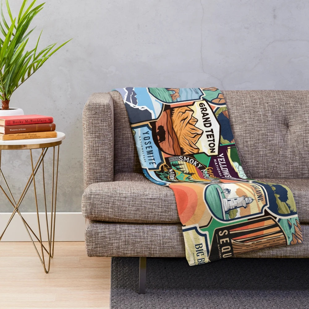 National Parks Inspired Plush Blanket featuring landscape designs