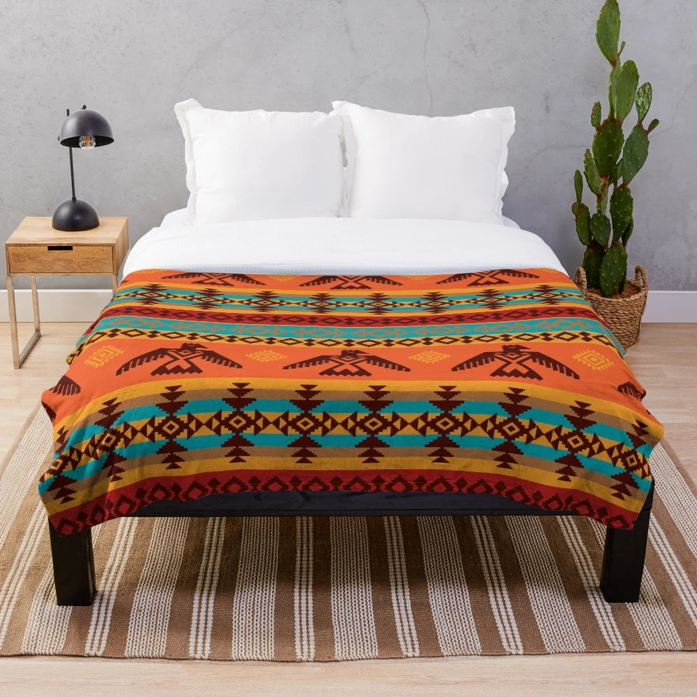 Native American inspired thunderbird pattern plush blanket