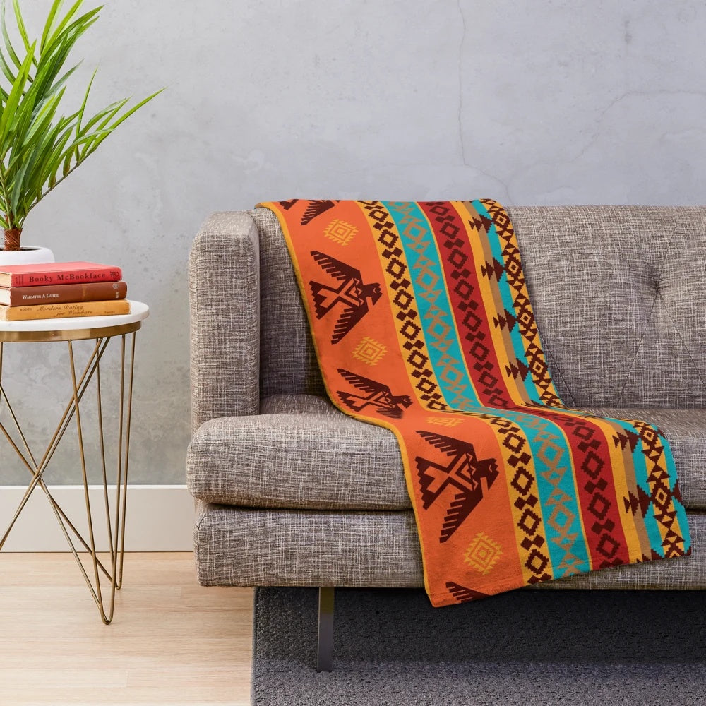 Native American inspired thunderbird pattern plush blanket
