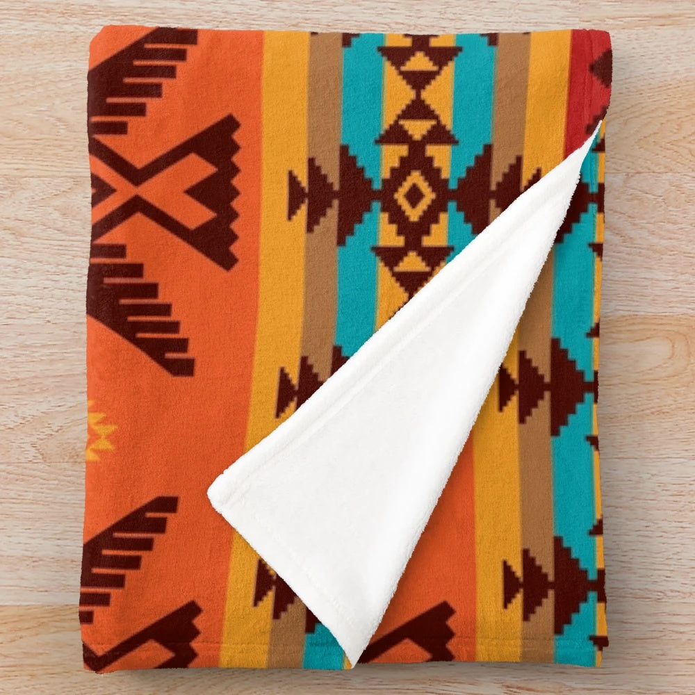 Native American inspired thunderbird pattern plush blanket