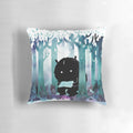 A watercolor-style pillow with forest animals and books, perfect for reading and relaxation.