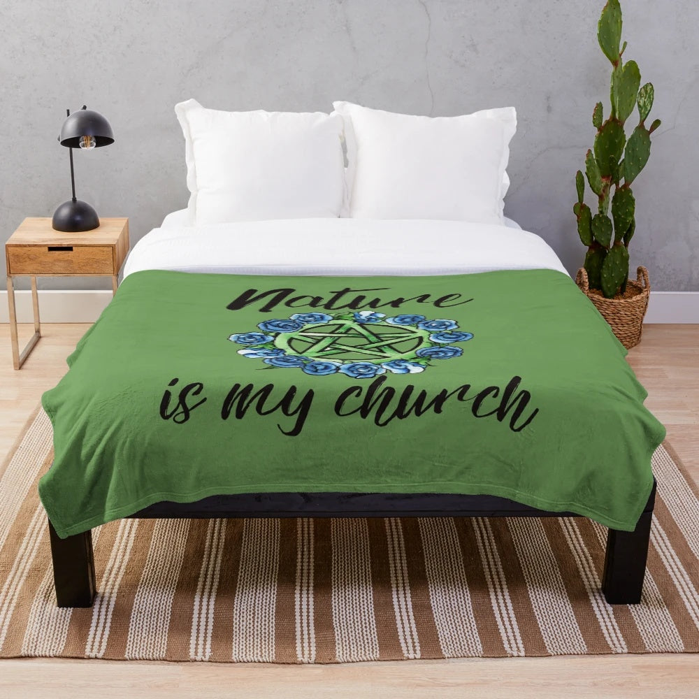 Nature inspired plush blanket with pagan, wiccan, and witch design elements