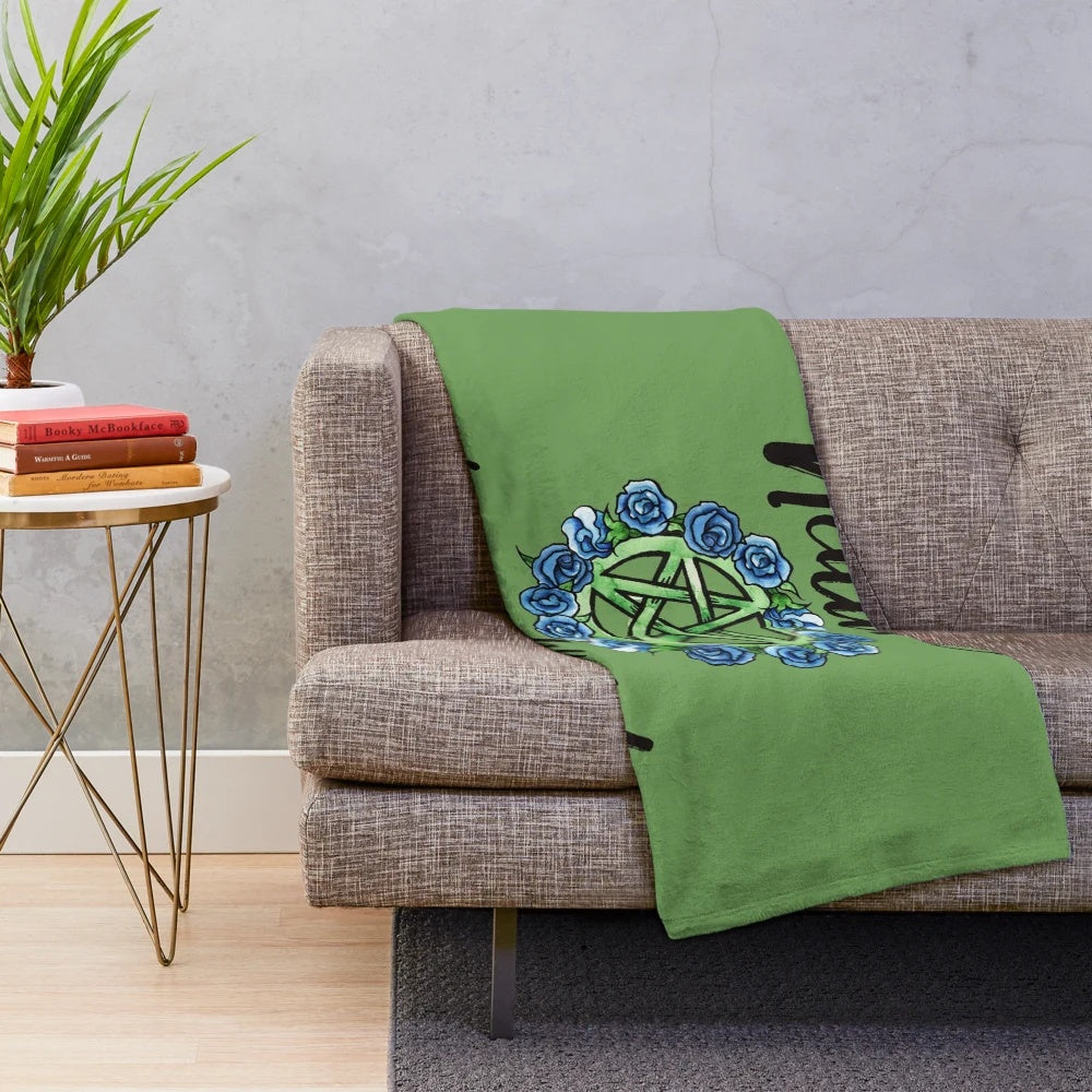 Nature inspired plush blanket with pagan, wiccan, and witch design elements