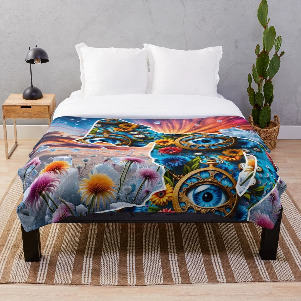 Plush blanket with abstract nature-themed design