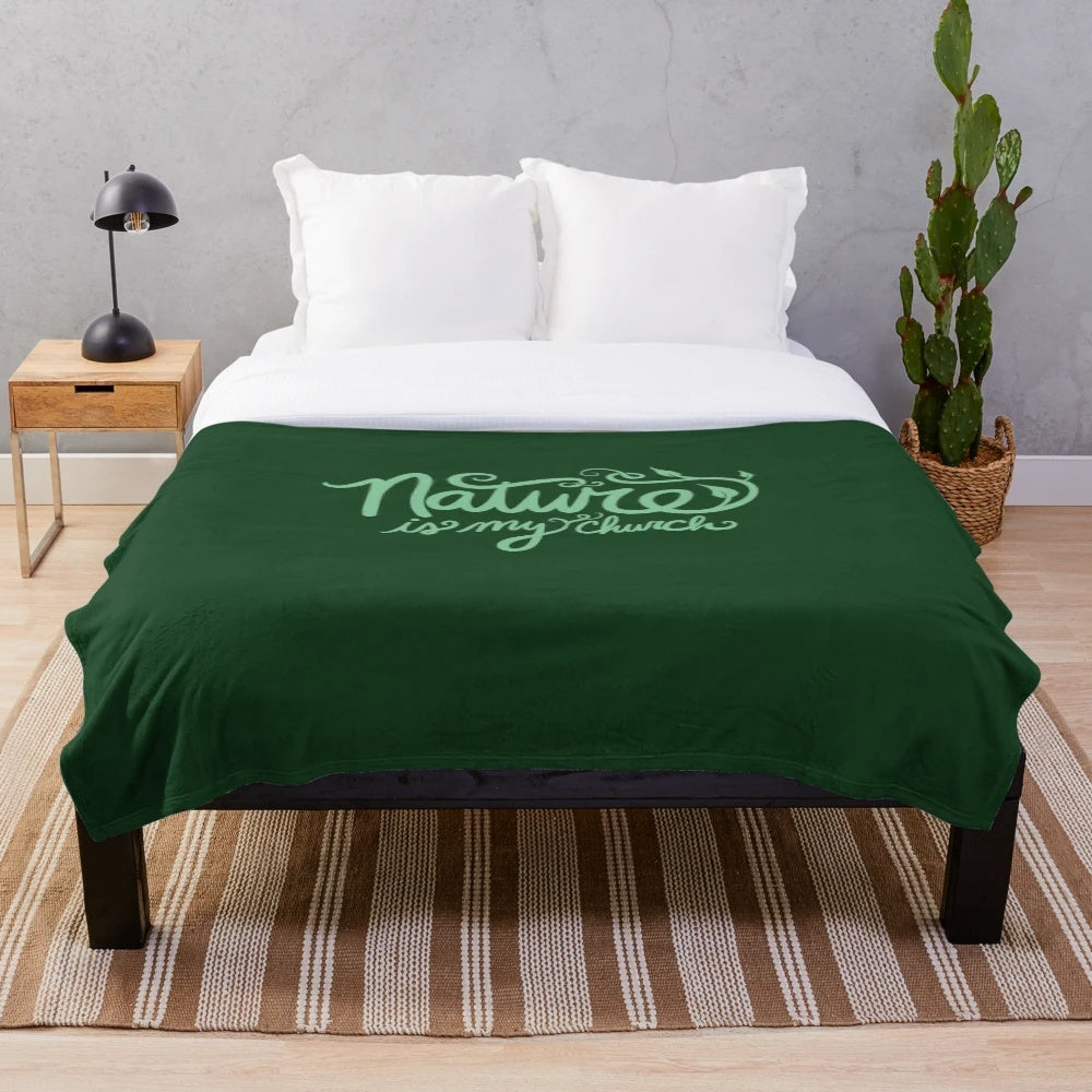 Nature-inspired plush blanket with druidic symbols and pagan design