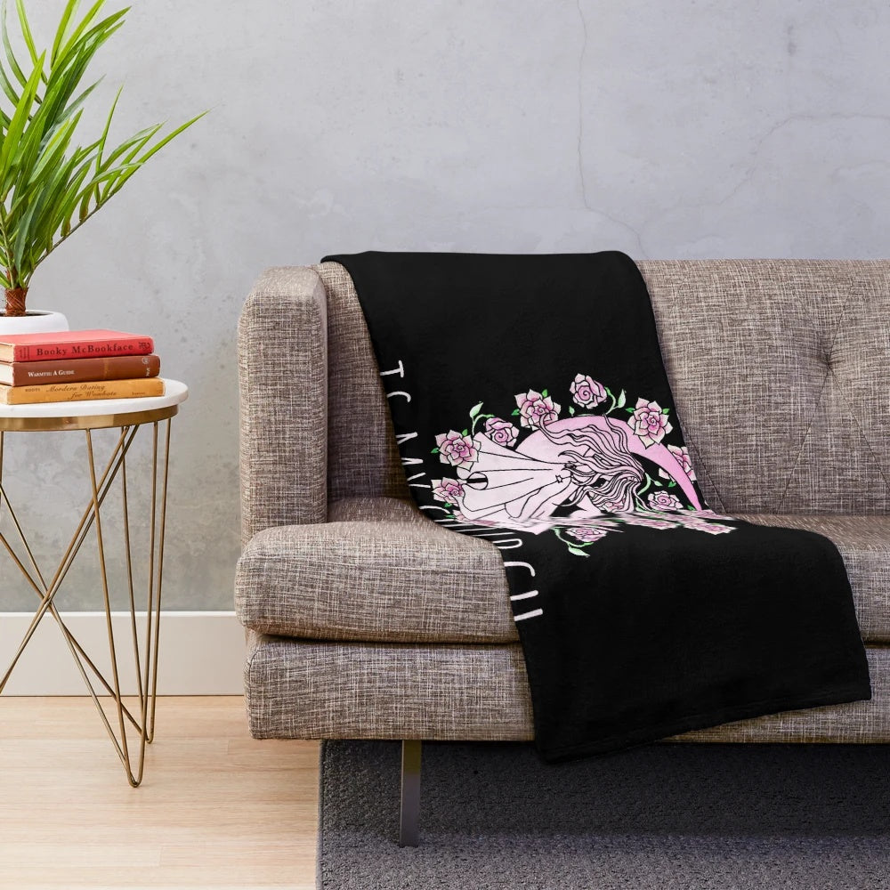 Plush blanket with nature, moon, and goddess design