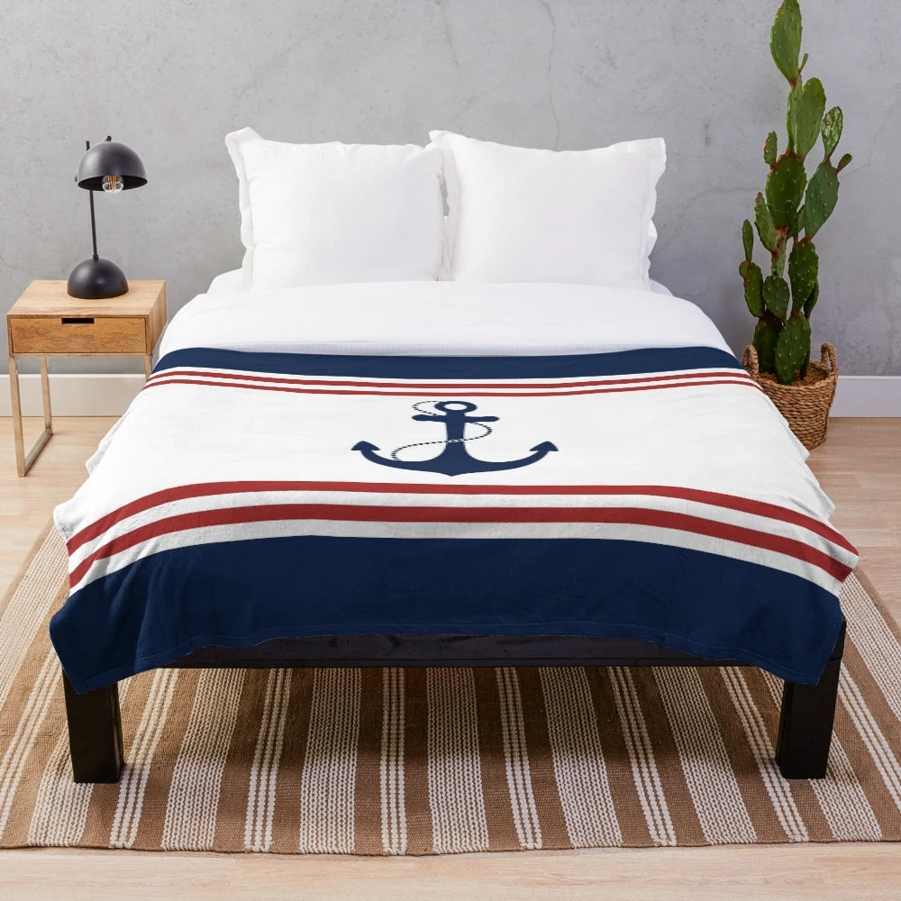 Soft and stylish nautical anchor plush blanket