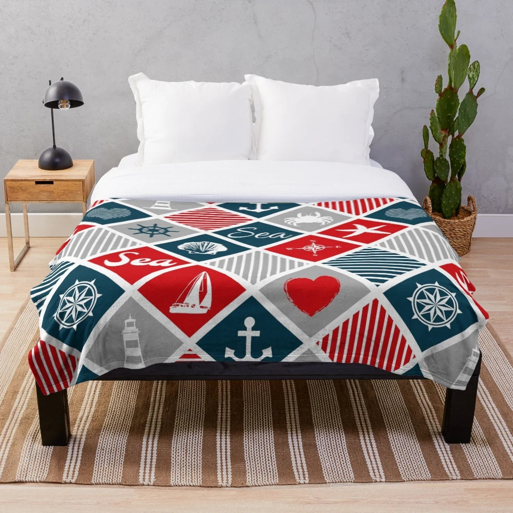 Nautical plush blanket with ocean-inspired design