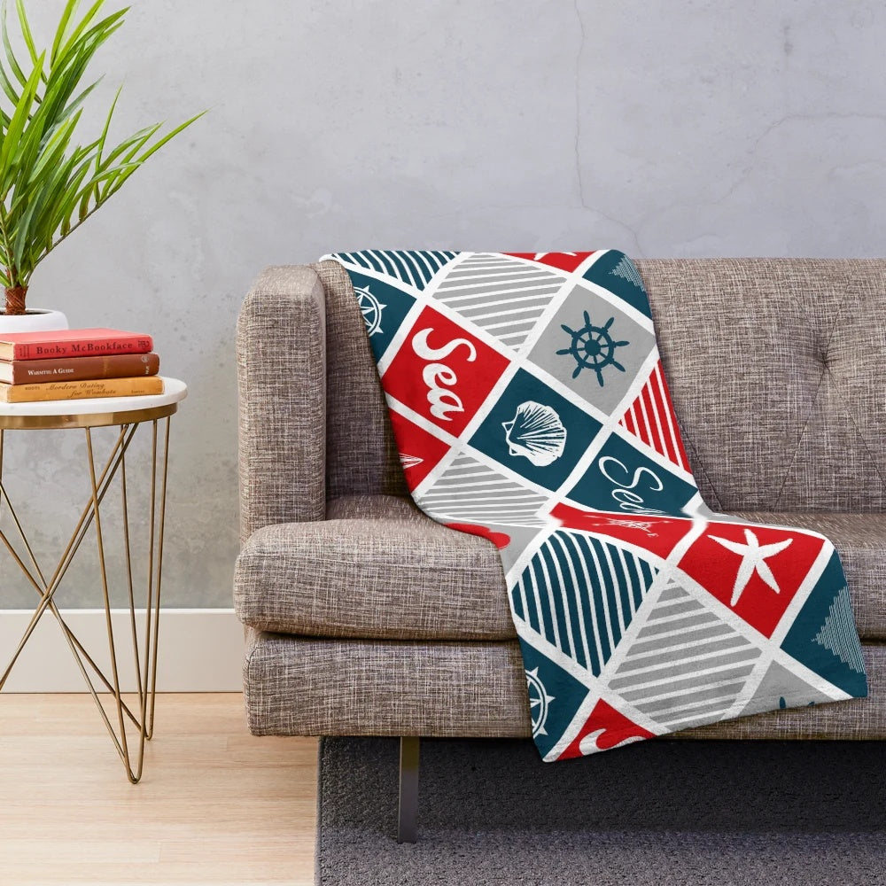 Nautical plush blanket with ocean-inspired design