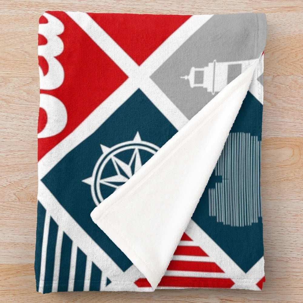 Nautical plush blanket with ocean-inspired design