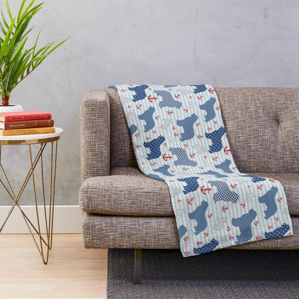 Nautical Newfie Pattern Plush Blanket
