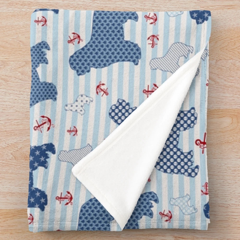 Nautical Newfie Pattern Plush Blanket