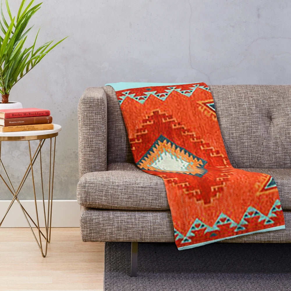 Navajo-inspired geometric pattern plush blanket
