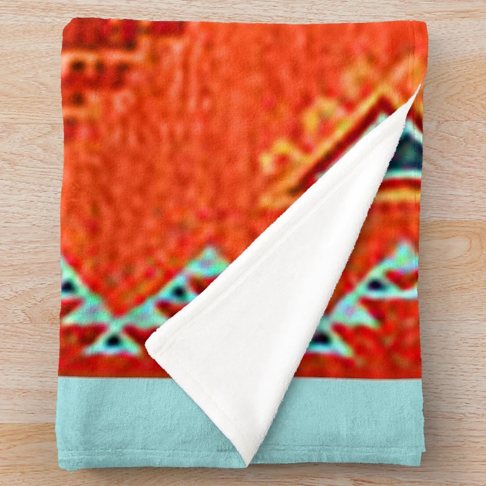 Navajo-inspired geometric pattern plush blanket